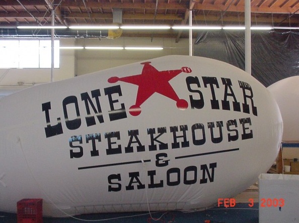White Black Advertising Lone Star Steakhou Saloon Blimp