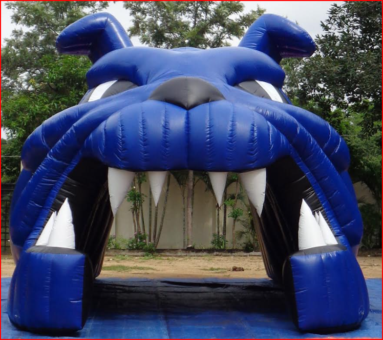 Blue Bulldog Mascot Head Football Tunnel Entrance